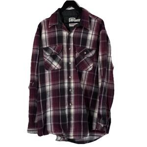 KEYSTONE CASUALS Flannel Shirt XXL Tall Plaid Heavyweight Purple Red Shacket